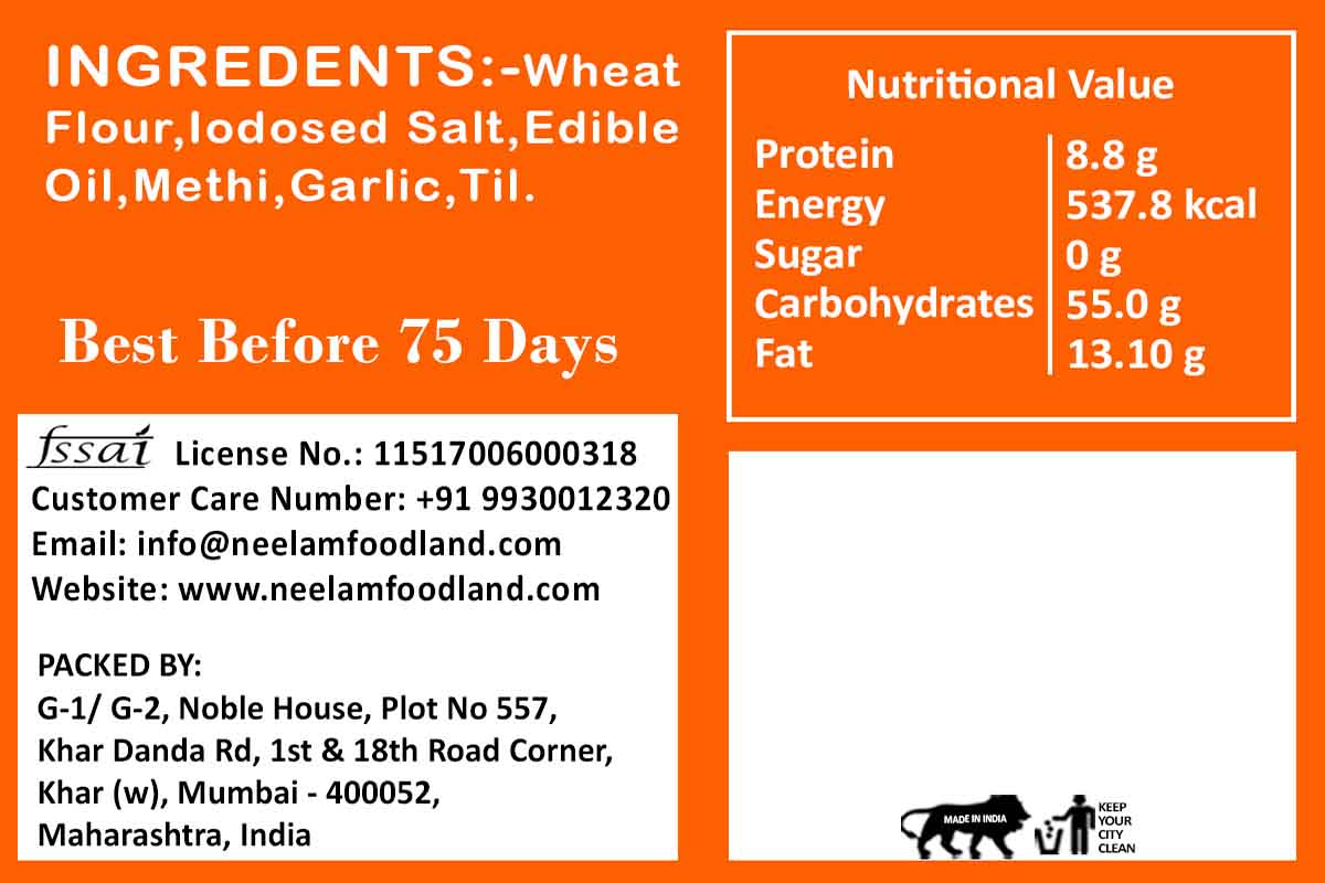 WHOLE WHEAT METHI GARLIC KHAKHRA 250 GM