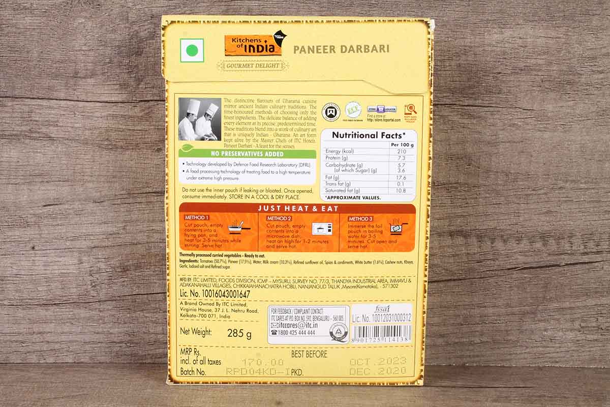 KITCHEN OF INDIA  PANEER DARBARI 285 GM