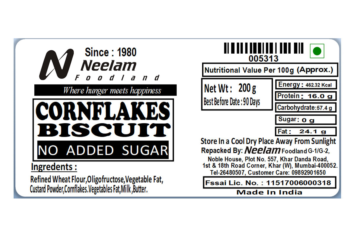 CORN FLAKES SUGAR FREE BISCUITS 200 GM